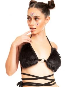 AE Rave Tops Plush Babe Furry Wrap Around Bikini Top