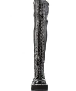 Pleasers Demonia Emily Black Thigh-High Boots