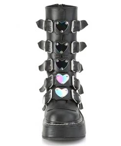 Pleasers Demonia Emily Vegan Leather Heart-Buckle Boot Womens
