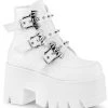 Pleasers Demonia White Chunky Heel Cut Out Platform Ankle Boot Mens