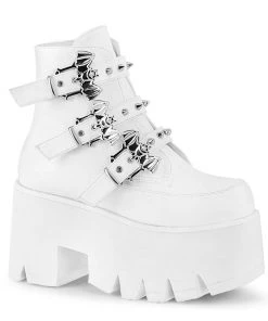 Pleasers Demonia White Chunky Heel Cut Out Platform Ankle Boot Mens