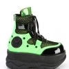 Pleasers Mens Demonia Neon Green Platform Lace-Up Criss-Cross Strap Ankle Boot