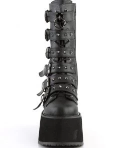 Pleasers Shoes Demonia Matte Black Studded Mid-Calf Platform Boots