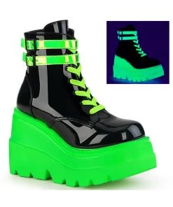 Pleasers Shoes Demonia Neon Green Wedge Platform Lace-Up Front Ankle Boot