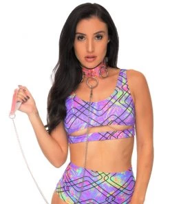 AE Lingerie Lead Me On Holographic Choker & Leash 2pc Set