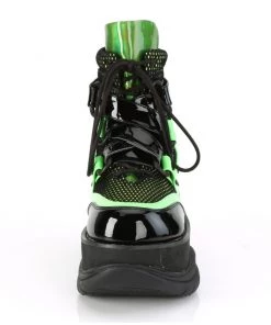 Pleasers Mens Demonia Neon Green Platform Lace-Up Criss-Cross Strap Ankle Boot