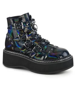 Pleasers Demonia Black Heart Shaped Stud Detail Platform Lace-Up Ankle Boot