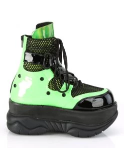 Pleasers Mens Demonia Neon Green Platform Lace-Up Criss-Cross Strap Ankle Boot