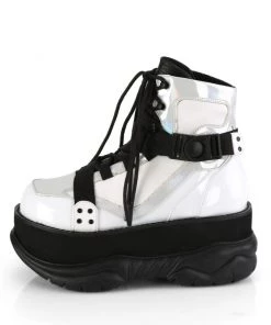 Pleasers Demonia Silver Platform Lace-Up Criss-Cross Strap Ankle Boot