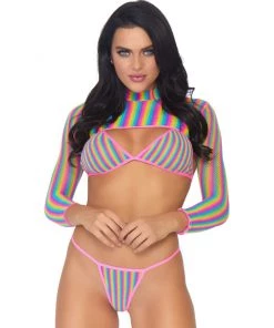 Leg Avenue Rainbow Industrial Net 3pc Bikini Set