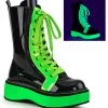 Pleasers Acid Jungle Demonia Neon Green UV Reactive Wrapped Platform Mid-Calf Lace-Up Boot
