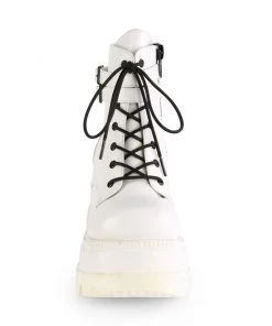 Pleasers Demonia White Stacked Wedge Platform Ankle Boots Shoes