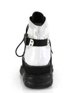 Pleasers Demonia Silver Platform Lace-Up Criss-Cross Strap Ankle Boot