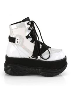 Pleasers Demonia Silver Platform Lace-Up Criss-Cross Strap Ankle Boot