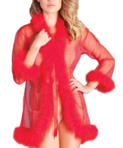 Be Wicked So Xxtra Feather Trim Sheer Robe New