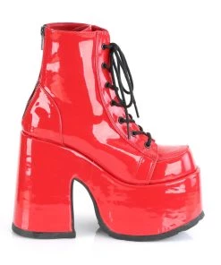 Pleasers Demonia Red Patent Chunky Lace-Up Boots Shoes