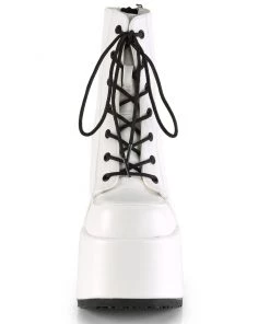 Pleasers Demonia Chunky White Vegan Leather Lace-Up Platform Ankle Boots Club Y2K