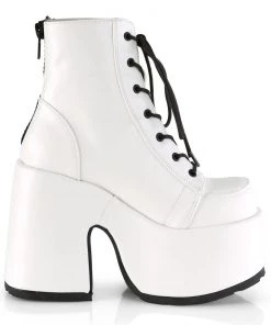 Pleasers Demonia Chunky White Vegan Leather Lace-Up Platform Ankle Boots Club Y2K
