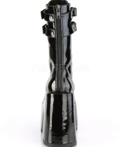 Pleasers Streetwear Demonia Hook 'n Loop Black Patent Mid-Calf Platform Boots
