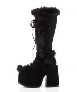 Pleasers Demonia Black Furry Winter Faux Fur Boots