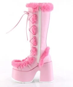 Pleasers Demonia Pink Furry Winter Faux Fur Boots Shoes