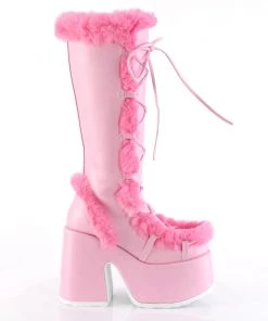 Pleasers Demonia Pink Furry Winter Faux Fur Boots Shoes