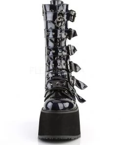 Pleasers Shoes Demonia Black Holographic Studded Mid-Calf Platform Boots