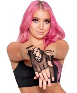 Music Legs Totally Bitchin' Lace-Up Fishnet Gloves Womens