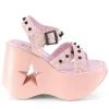 Pleasers Swimwear Demonia Baby Pink Star Platform Wedge Sandals