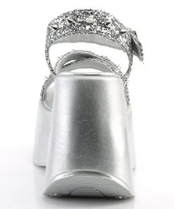Pleasers Demonia Silver Glitter Star Platform Wedge Sandals Swimwear