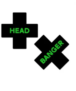 Pastease Head Banger Black & Neon Pasties New