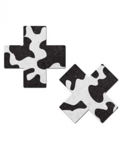 Pastease Black & White Cow Print Cross Nipple Pasties