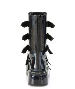 Pleasers Shoes Demonia Emily Holo Black Heart-Buckle Boots