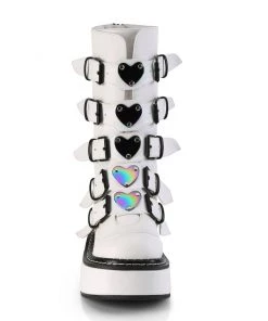 Pleasers Shoes Demonia Emily White Heart-Buckle Boots