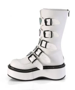 Pleasers Shoes Demonia Emily White Heart-Buckle Boots