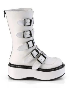 Pleasers Shoes Demonia Emily White Heart-Buckle Boots