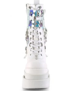 Pleasers Demonia White Triple Tiered Wedge Cutout PF Lace-Up Front Mid-Calf Boot