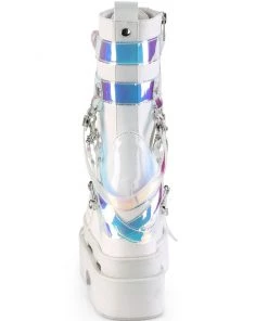 Pleasers Demonia White Triple Tiered Wedge Cutout PF Lace-Up Front Mid-Calf Boot