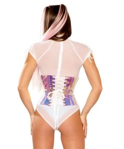 J. Valentine Pink Ice/White Vinyl Holographic Corset Waist Cincher New