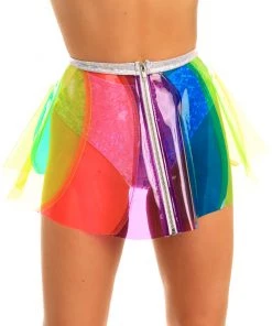J. Valentine Womens Beach Ball Rainbow Vinyl Pinwheel PVC Skirt