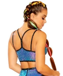 J. Valentine Sequin Double Strap Crop Top