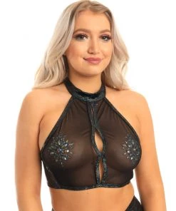J. Valentine Sheer Keyhole Halter Crop Top