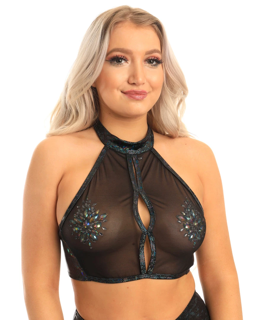 J. Valentine Sheer Keyhole Halter Crop Top 2 J. Valentine Sheer Keyhole Halter Crop Top