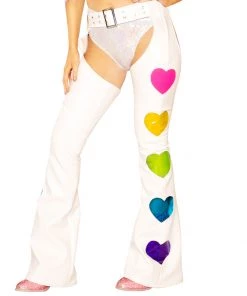 J. Valentine Pants X Joggers White And Rainbow Vinyl Heart Chaps