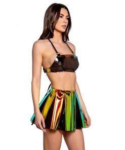 J. Valentine Womens Brimstone & Smoke PVC Pleated Skirt