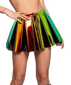 J. Valentine Womens Brimstone & Smoke PVC Pleated Skirt