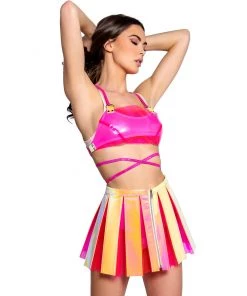 J. Valentine Pink Lemonade PVC Pleated Skirt