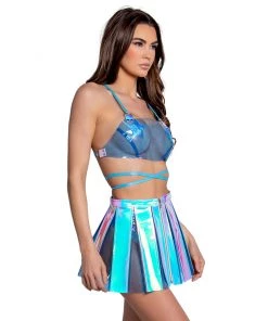 J. Valentine Unicorn Blues PVC Pleated Skirt Womens