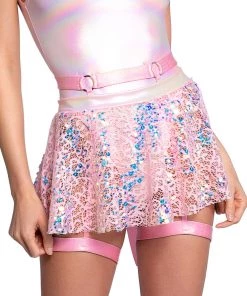 J. Valentine Pink Blush Sequin Net Tie Skirt