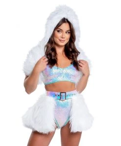 J. Valentine New Blue/Green LED White Fur Belted Skirt